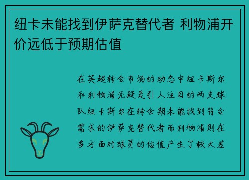 纽卡未能找到伊萨克替代者 利物浦开价远低于预期估值